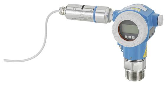 An industrial pressure sensor with a digital display and connection cable. Used for pressure monitoring in technical installations.
