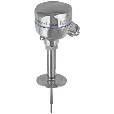 An Endress+Hauser stainless steel temperature sensor, suitable for industrial applications, with a robust housing and blue stripe.