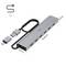 USB Hub with Six Ports, Metal Casing, 15.6 x 3.2 x 1.2 cm, USB-C Connection, Detachable Adapter. Cable 1 Metre Long.