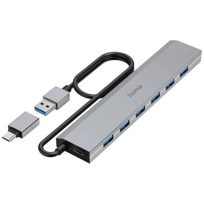 Hama 7 ports USB 3.2 1st Gen (USB 3.0) hub + USB C connector Grey