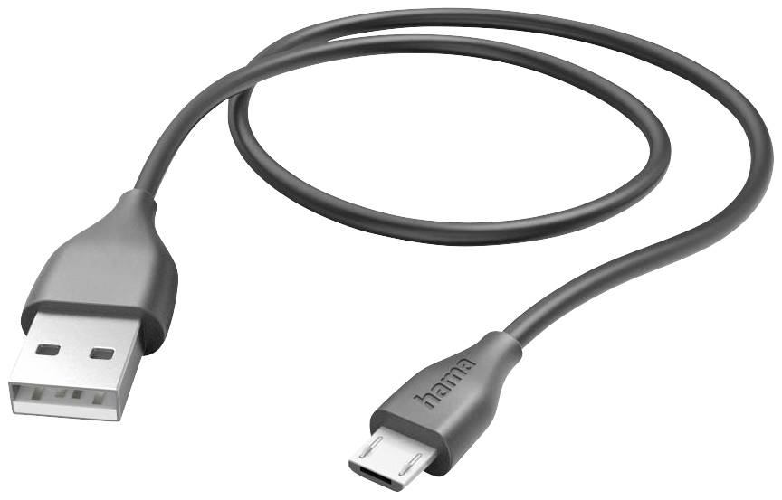USB cable with USB-A plug to Micro-USB plug, grey, for data transfer and charging compatible devices.