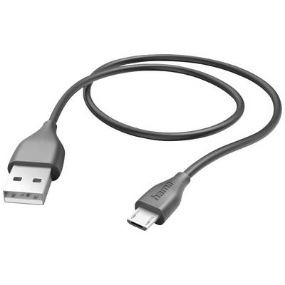 USB cable with USB-A plug to Micro-USB plug, grey, for data transfer and charging compatible devices.