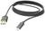 A black cable with a USB-A connector on one end and a Lightning connector on the other, suitable for Apple devices.