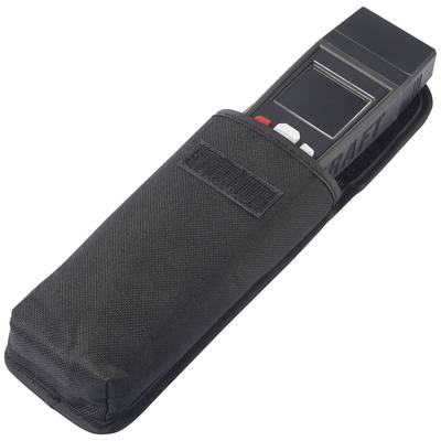 A digital measuring device in a black protective case. Only the display and some control buttons are visible.
