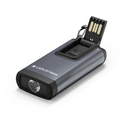 A grey LED torch with a black button and removable battery, bearing the 'LEDLENSER' label, set against a white background.