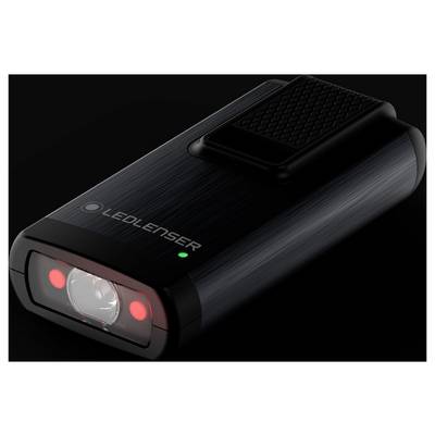 Compact torch with two red and one white light, 'Ledlenser' brand name visible, side rubber coating for improved grip.
