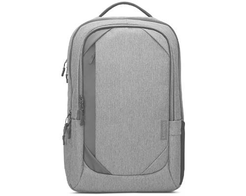Grey rucksack with multiple compartments and zips, suitable for everyday use.