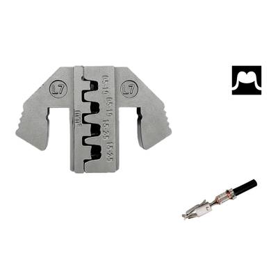 A silver tool with the inscription 'L7', which cuts or strips cables, positioned next to a smaller tool component.