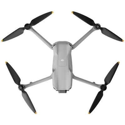 A grey drone with four black propellers on a white background. The drone is centred in the middle.