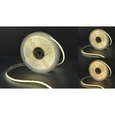 A roll with an illuminated LED light strip on a black background, partially unrolled, creates a warm, yellow light.