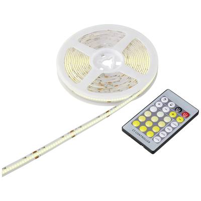 LED light strip roll with remote control. The remote control displays various control buttons for adjusting light modes.