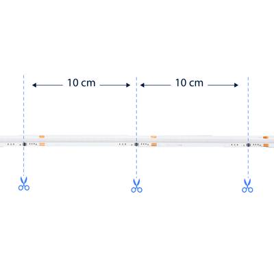 LED strip with markings shows that it can be cut every 10 cm to adjust to the desired length.