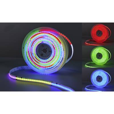 Luminous LED strip in various colours: red, green, blue. Main image shows all colours coiled spirally.