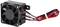 A small computer fan with four screws and connected red and black cables, used for cooling electronic devices.