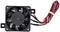 A small, square computer fan with a black casing and multiple red and black power supply cables.