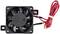 A small, black fan with a red cable, mounted on a metal edge. The fan has five rotor blades and is used for cooling.