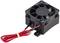 A small, black fan with red and black cables, suitable for electronic devices for cooling and ventilation.