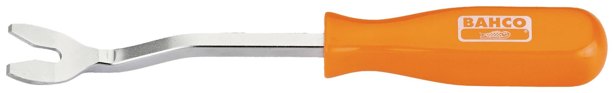 An orange slotted screwdriver with a metal tip and 'Bahco' printed on the handle.