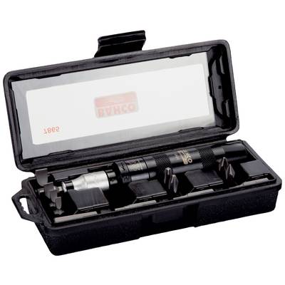 A black tool set with a ratchet and several attachments in an open case. The case is marked with the 'BAHCO' brand name.