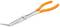 Needle-nose pliers with curved, orange handles on a white background. Suitable for gripping small objects in hard-to-reach areas.