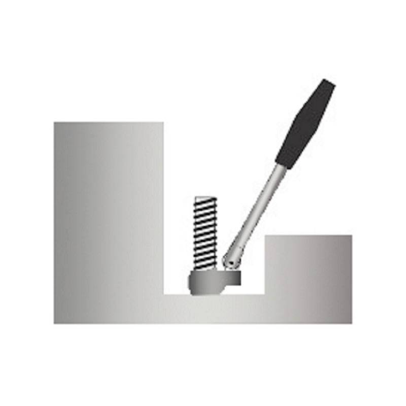 'A diagram illustrates a mechanical device with a handle, spring, and base, suggesting a lever mechanism for lifting or adjusting.'