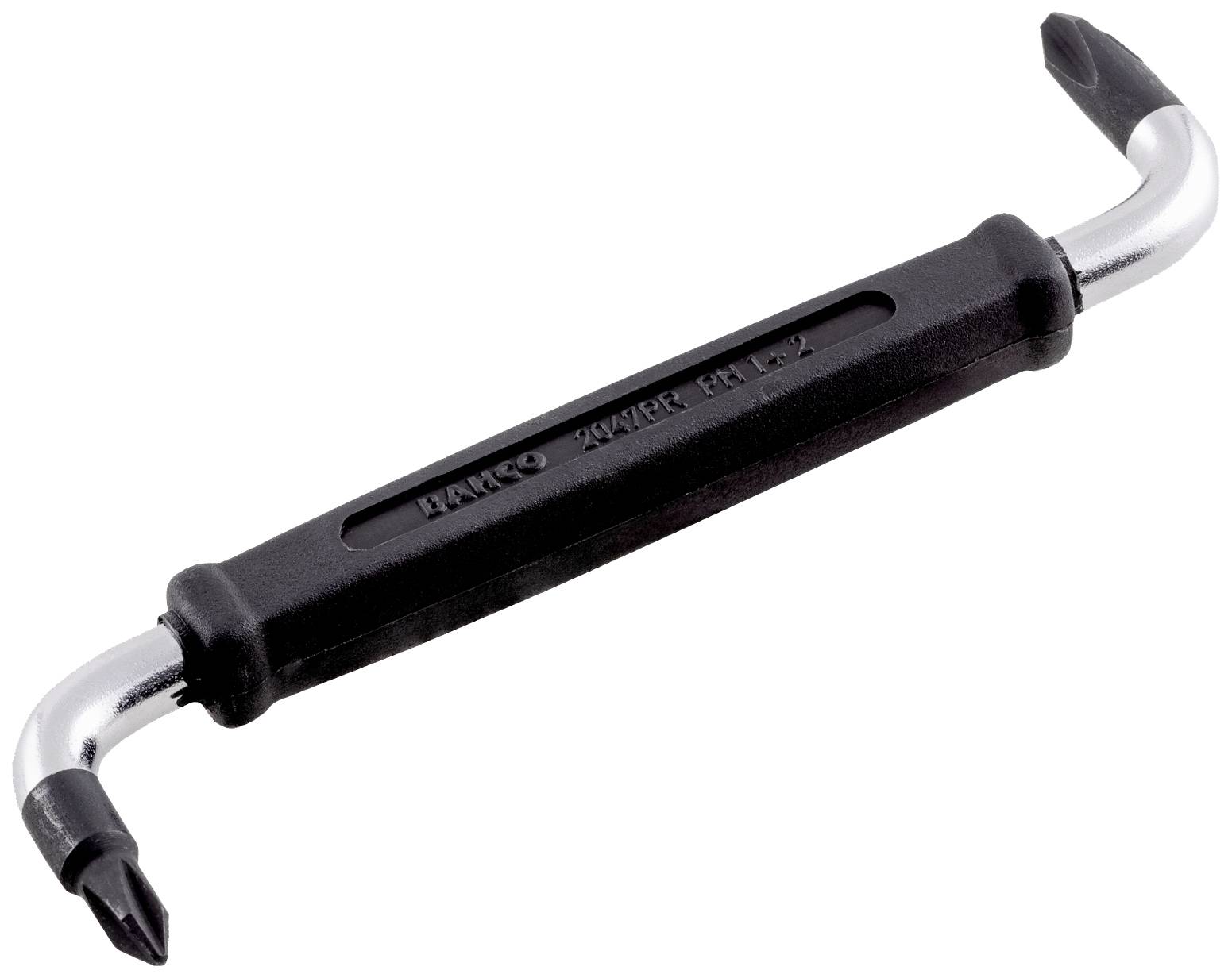 'Tool with two black rotatable ends on a metal rod, a plastic handle in the middle and the inscription: HAKKO.'