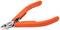 A red side-cutting pliers with orange handles and a sharp blade, designed for cutting wire or cables.