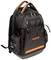 Black rucksack with orange accents and multiple compartments. 'BAHCO' text on the front. Suitable for tool storage.