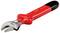 Adjustable spanner with a red handle, suitable for various bolt sizes.