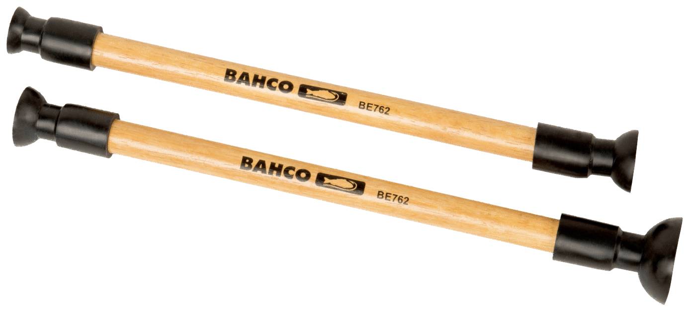 Two orange Bahco ceiling supports with black ends, Model BET62, lying side by side.