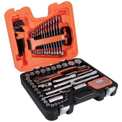 'Tool kit with ratchets, socket spanners, adjustable spanners and hex keys.'