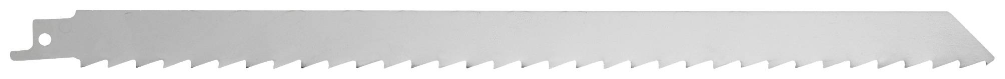 Metal saw blade with sharp teeth along the lower edge, suitable for precise cutting of materials such as metal or plastic.