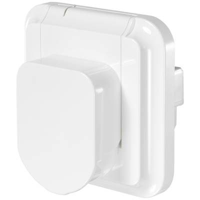 A square, white socket adapter with rounded edges, designed for secure protection of electrical outlets in households.