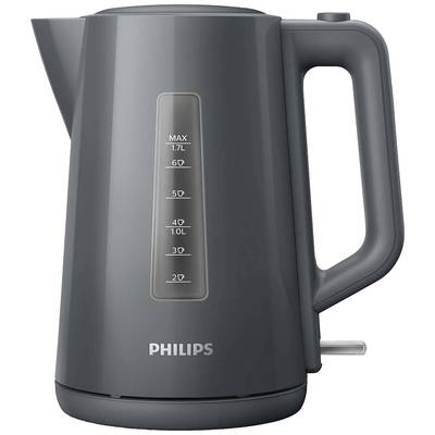 Dark grey kettle with visible water level indicator up to 1.7 litres and Philips logo at the bottom.