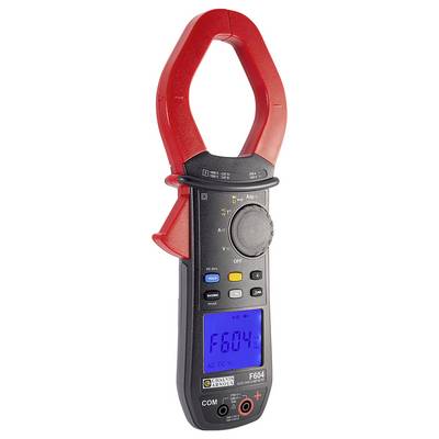 Digital calliper with red gripper, black housing and illuminated display, showing "604A". Used for AC/DC current measurements.