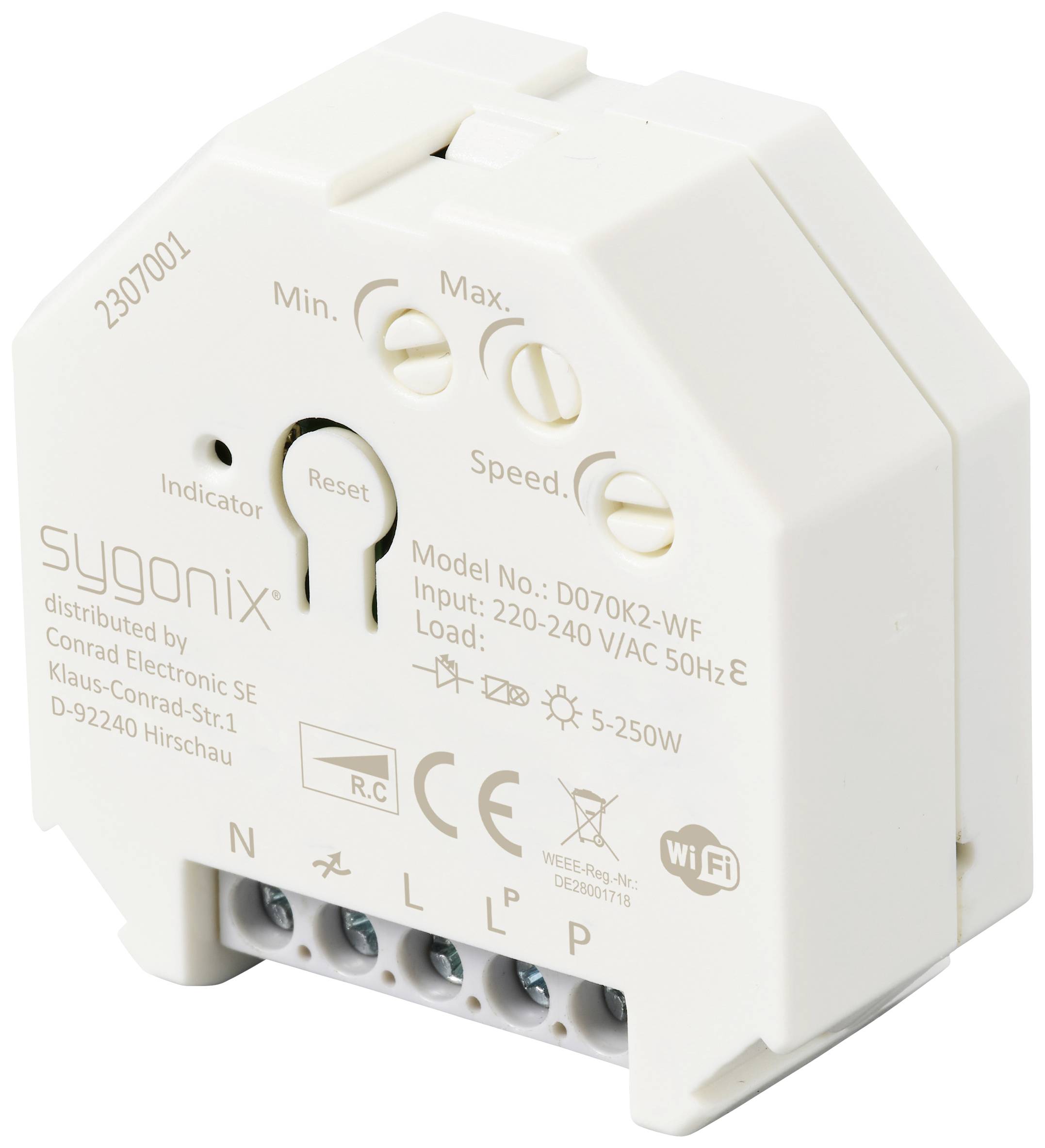 Sygonix SY-5775566 Flush-mount dimmer Suitable for light bulbs: LED bulb, Light bulb, Halogen lamp White