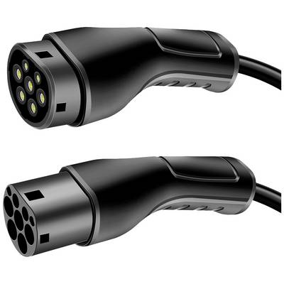 Two black electric charging plugs, typical for electric vehicles, with seven contacts each, arranged horizontally.
