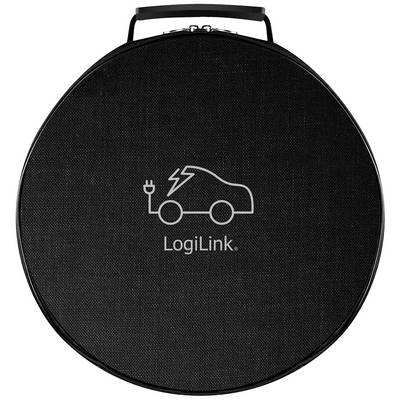 Black, round transport bag with car front sketch and plug symbol, with the text 'LogiLink' underneath.