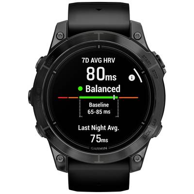'Smartwatch' shows heart rate variability: 7-day average 80 ms, last night 75 ms. Status 'Balanced'. Range 65-85 ms.