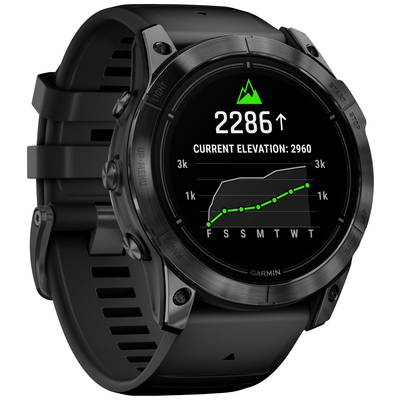 Black smartwatch with a diagram on the display: 'Current elevation: 2286'. Shows elevation trend over the past few days with an upward trajectory.