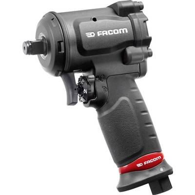 A black, compact pneumatic impact wrench by Facom with an ergonomic handle and adjustable torque.