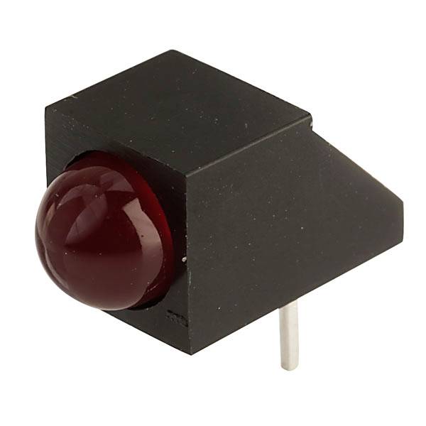 A rectangular black electronic enclosure with a protruding red LED indicator. A metal pin connection is visible.