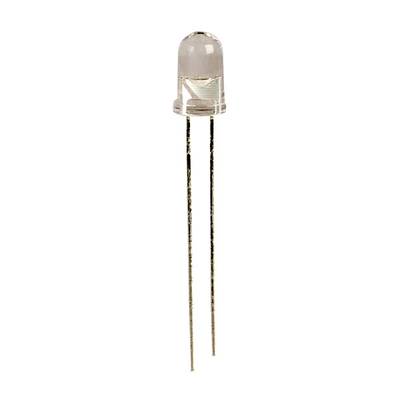 A single transparent LED with two long connecting wires.