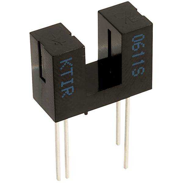 'A light-transmissive sensor with four metal pins and a black plastic housing, marked with 'KTIR0910'.'