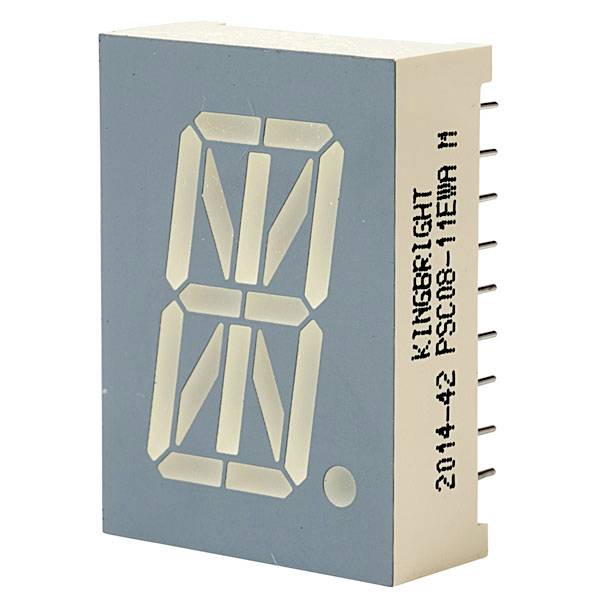 A 7-segment LED display with unlit segments. Several pins for electrical connection are located to its right.