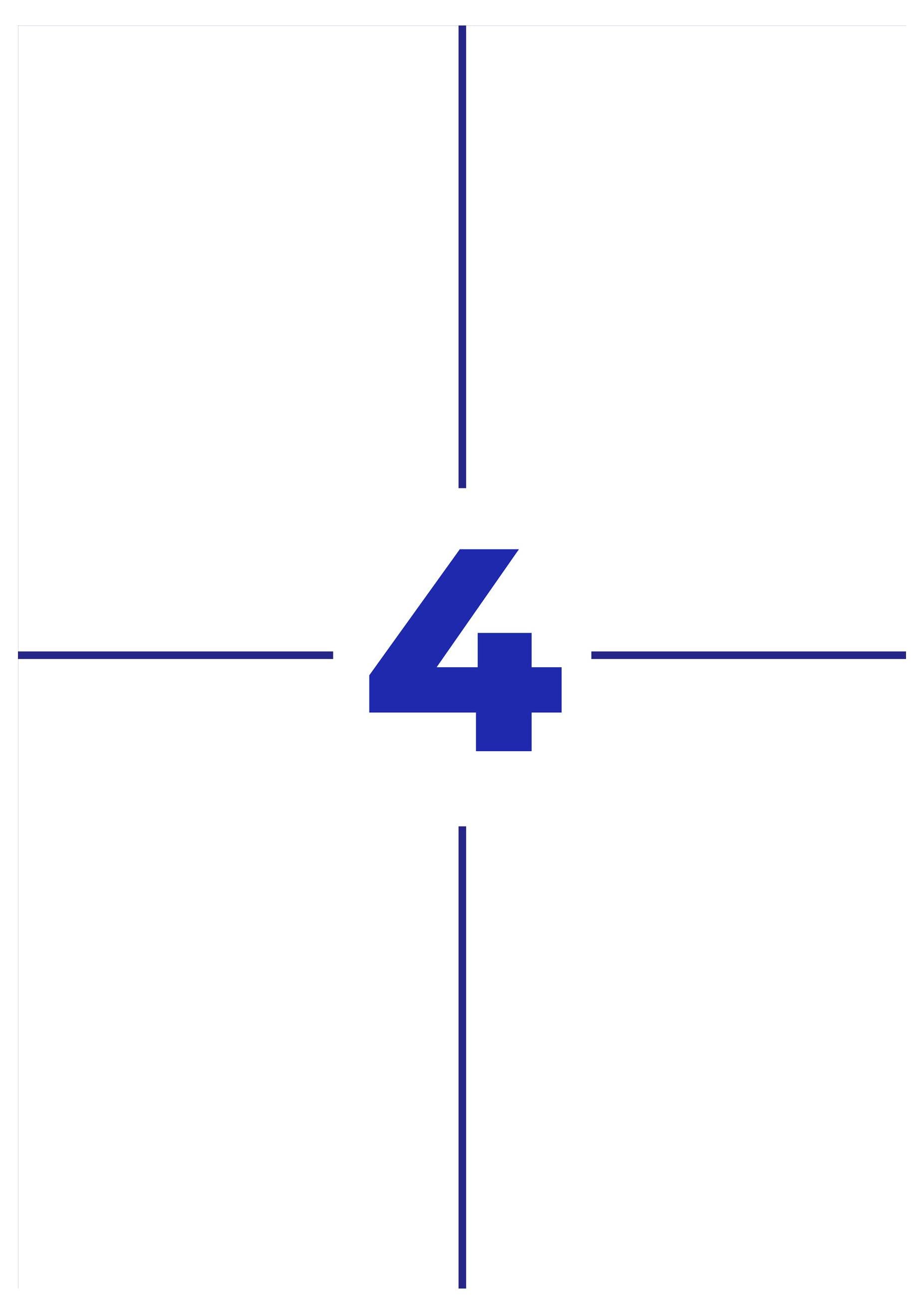 Centred blue number '4' on a white background with thin blue marking lines at the top, bottom, left and right.