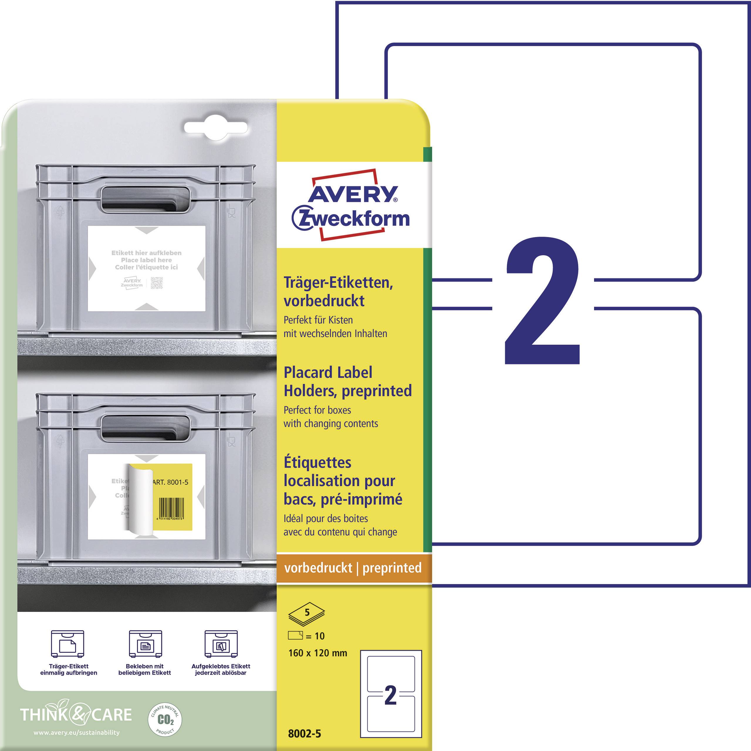 Avery-Zweckform 8002-5 Labels for label holders 160 x 120 mm Polypropylene White, Light grey 10 pc(s) Permanent adhesive