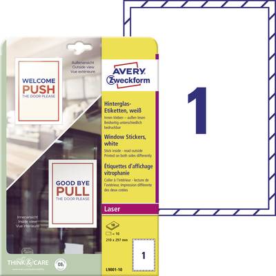 Avery-Zweckform L9001-10 Plastic covered labels 210 x 297 mm Polypropylene White 10 pc(s) Removable Laser, colour, Laser