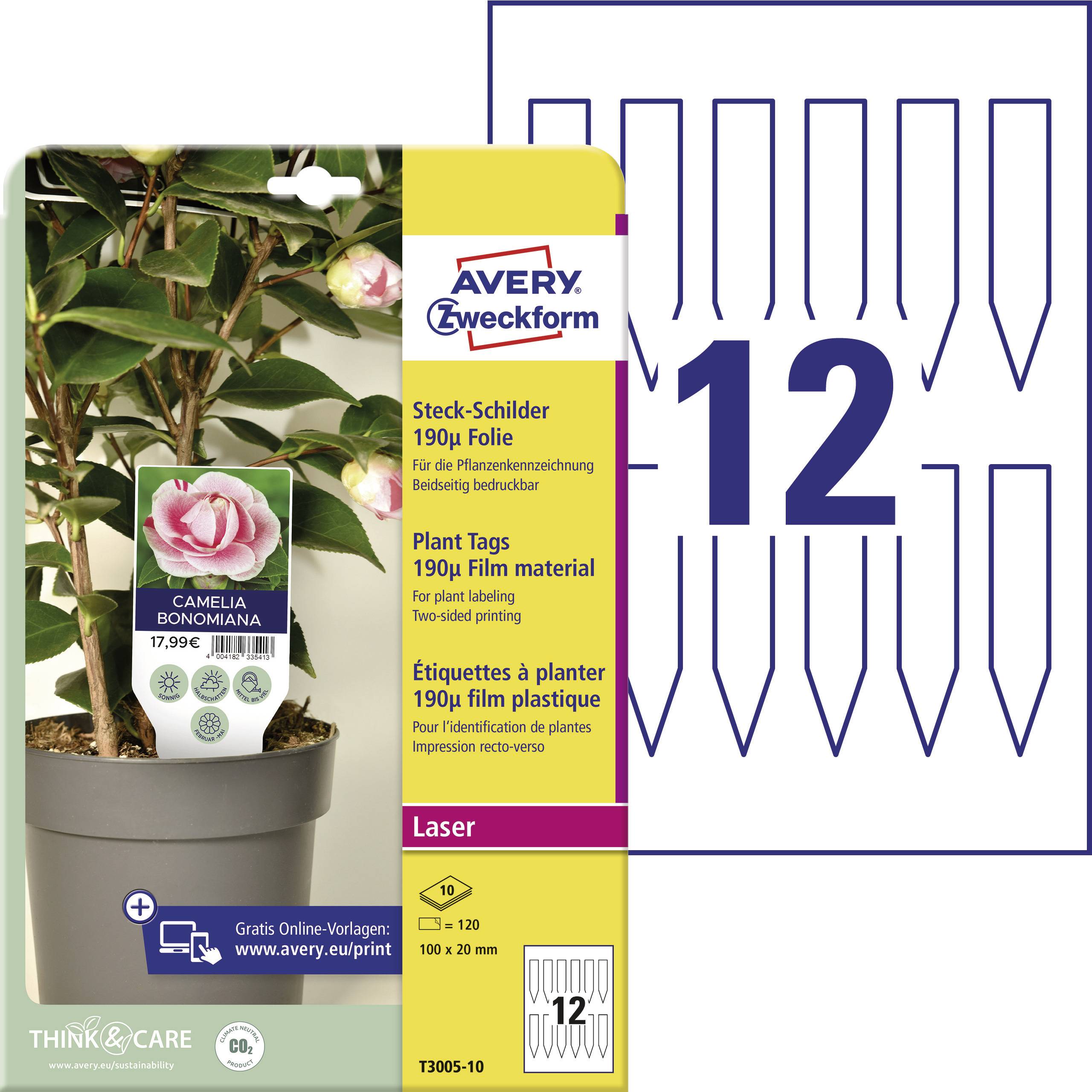 Avery-Zweckform T3005-10 Label inserts 100 x 20 mm Polyester White 120 pc(s) Non-adhesive Laser, colour, Laser printer