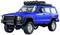 Blue off-road vehicle with roof rack and additional headlamps, suitable for off-road driving.